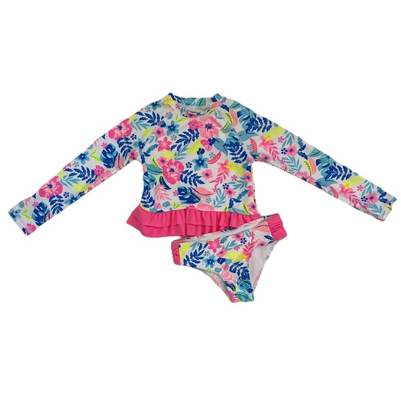 Tommy Bahama 2 Pc Swim Suit Toddler 4T Pink Floral Long Sleeve Ruffle Beach UPF - Picture 6 of 7